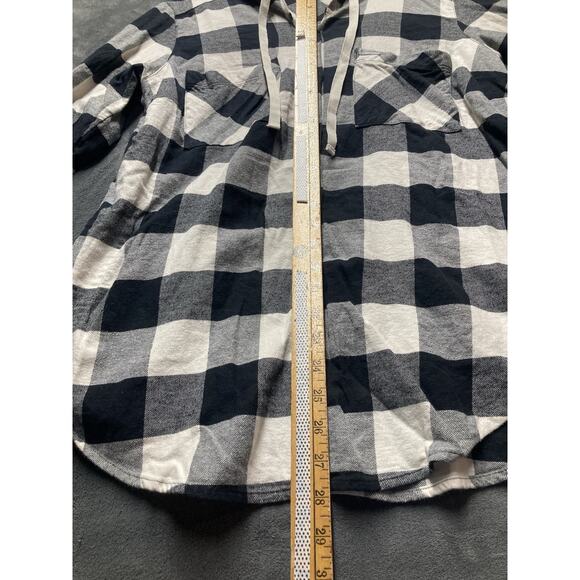 Columbia Hoodie Shirt Woman L Black White Buffalo Check Button Up Stretch Lng Sl - Picture 2 of 6